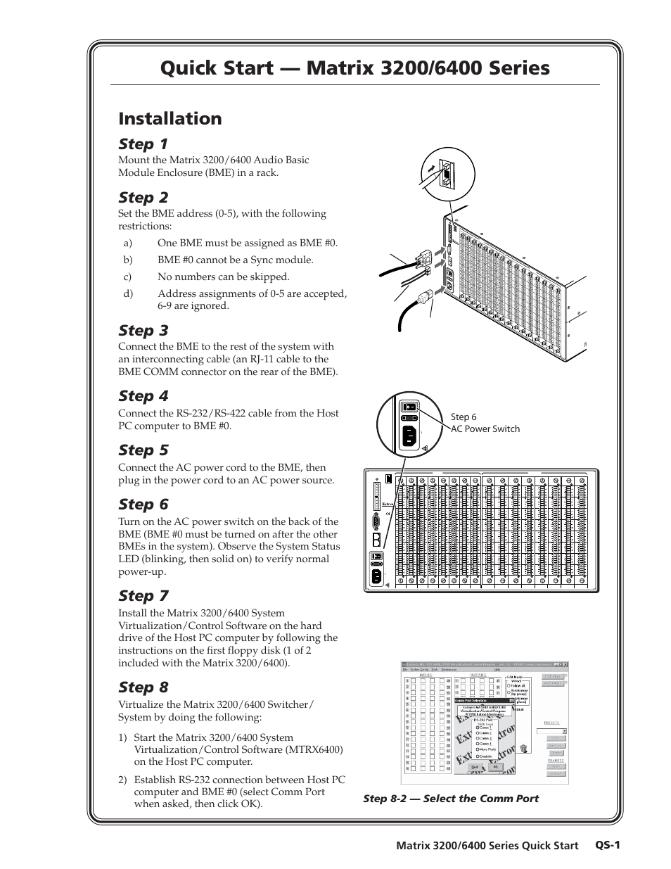 Quick start, Installation, Step 1 | Step 2, Step 3, Step 4, Step 5, Step 6, Step 7, Step 8 | Extron electronic 6400s User Manual | Page 3 / 70