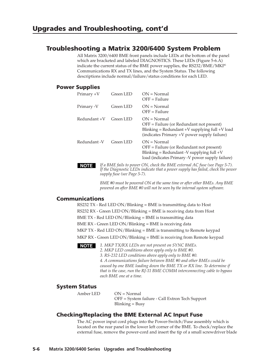 Upgrades and troubleshooting, cont’d | Extron electronic 6400s User Manual | Page 48 / 70
