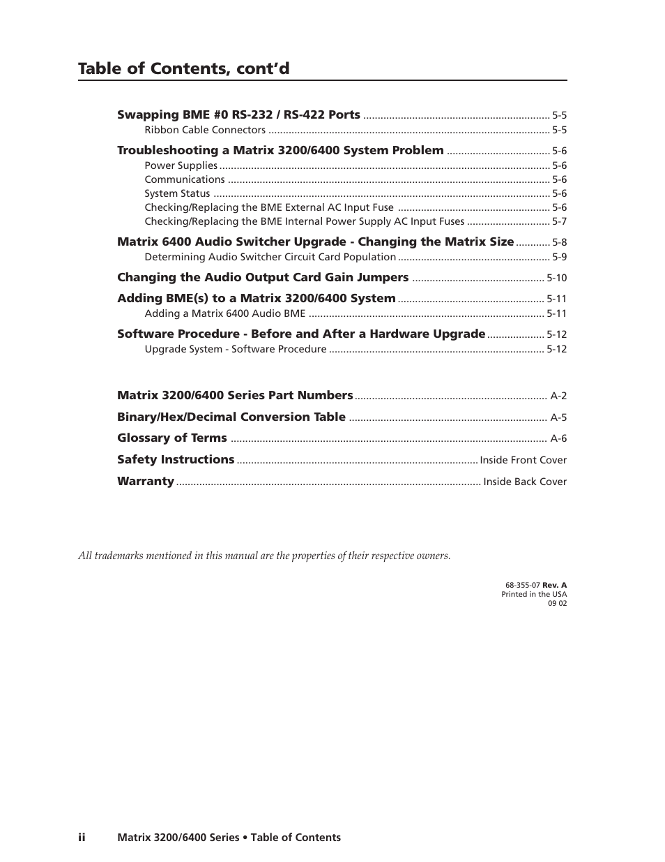 Table of contents, cont’d | Extron electronic 6400s User Manual | Page 6 / 70