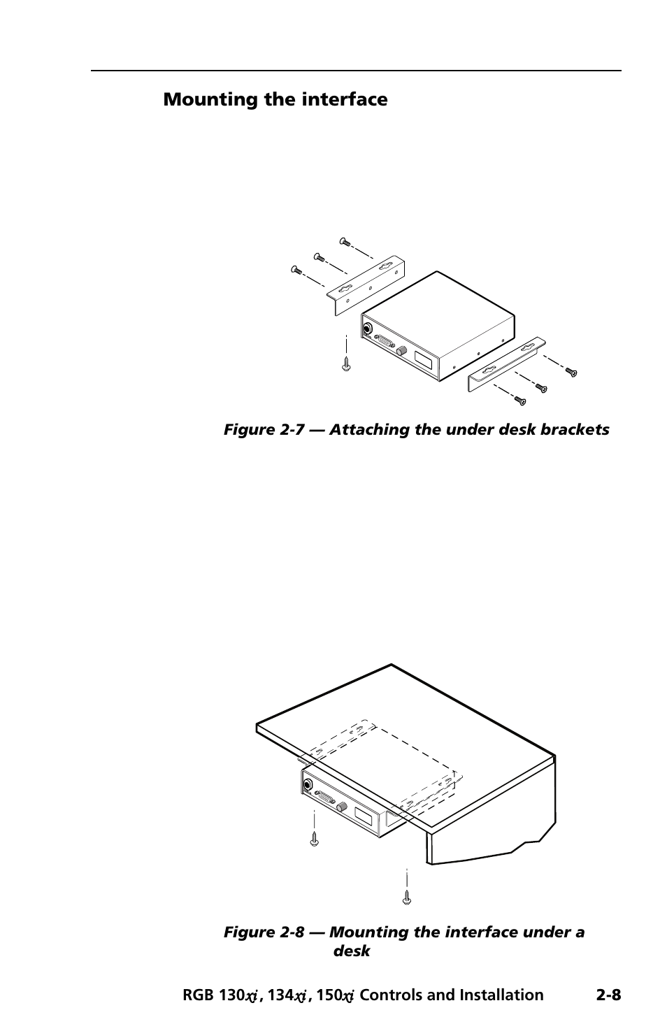 Mounting the interface, Figure 2-7 — attaching the under desk brackets | Extron Electronics RGB 150x User Manual | Page 15 / 38