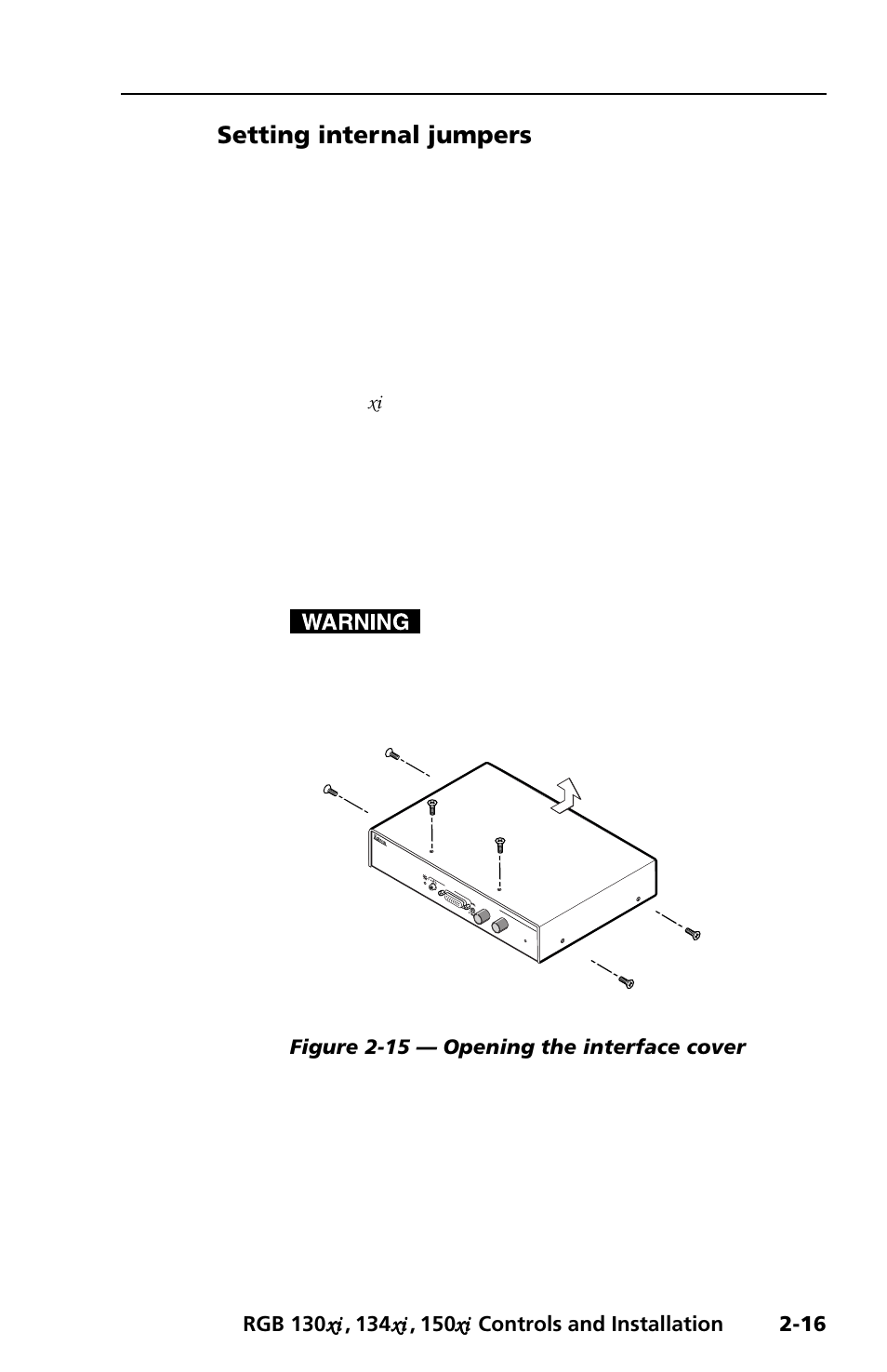 Setting internal jumpers, Figure 2-15 — opening the interface cover | Extron Electronics RGB 150x User Manual | Page 23 / 38