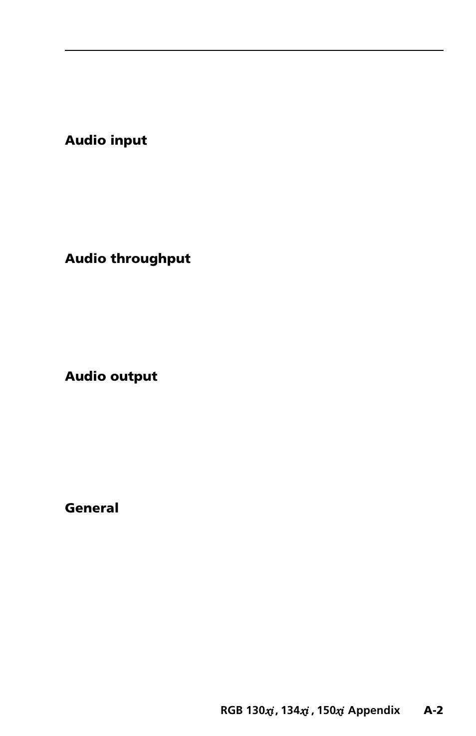Audio input, Audio throughput, Audio output | General | Extron Electronics RGB 150x User Manual | Page 29 / 38