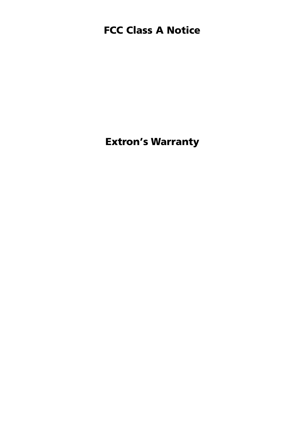 Fcc class a notice, Extron’s warranty | Extron Electronics RGB 150x User Manual | Page 37 / 38