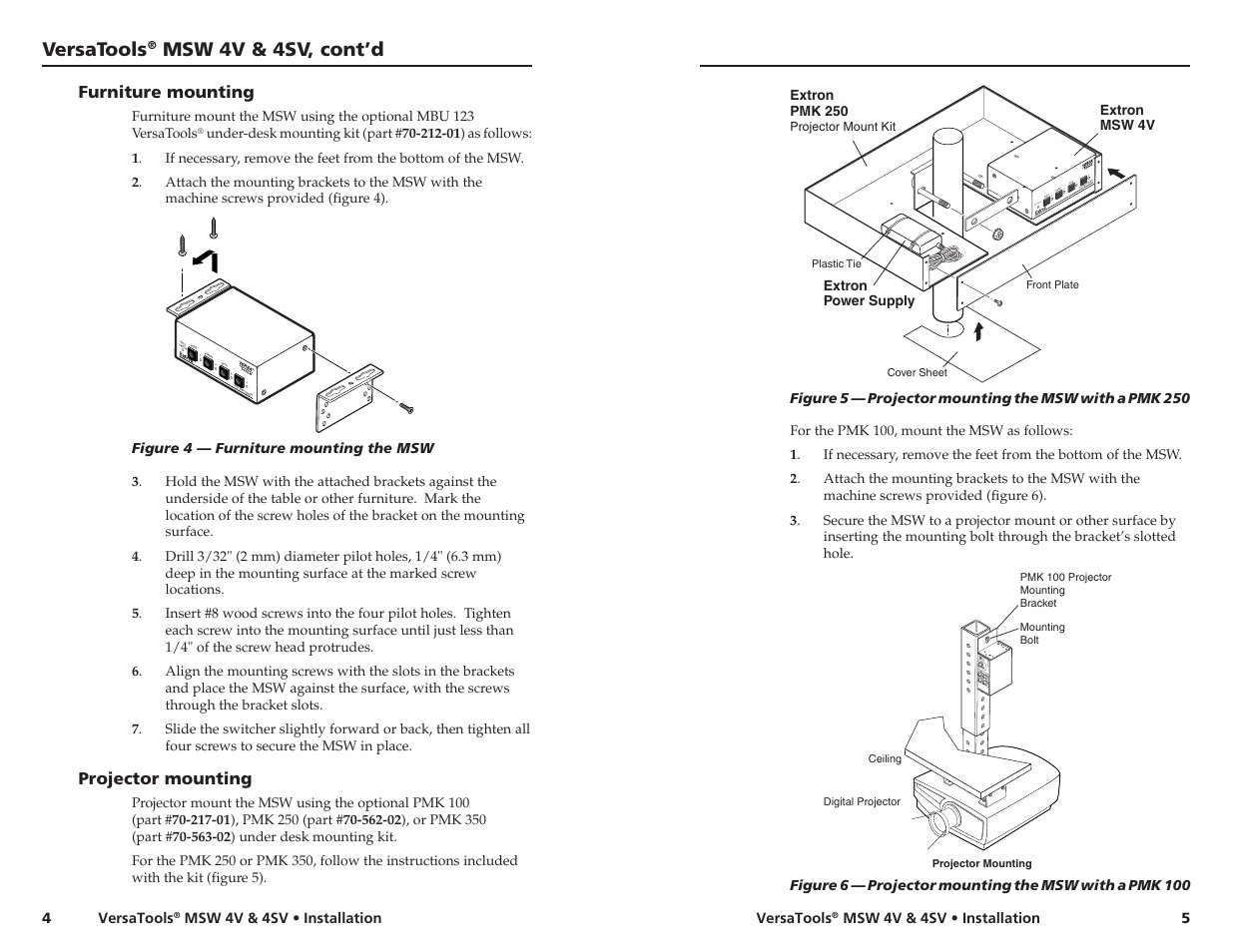 Versatools, Msw 4v & 4sv, cont’d | Extron Electronics MSW 4V User Manual | Page 7 / 11