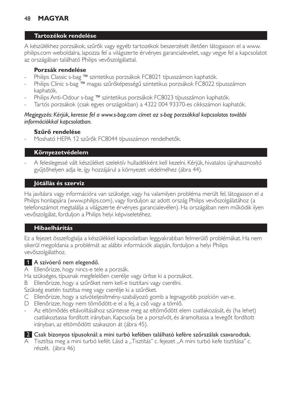 Philips FC8913 User Manual | Page 48 / 140