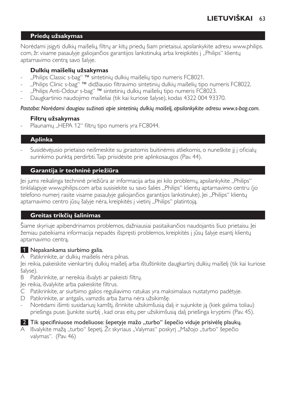 Philips FC8913 User Manual | Page 63 / 140