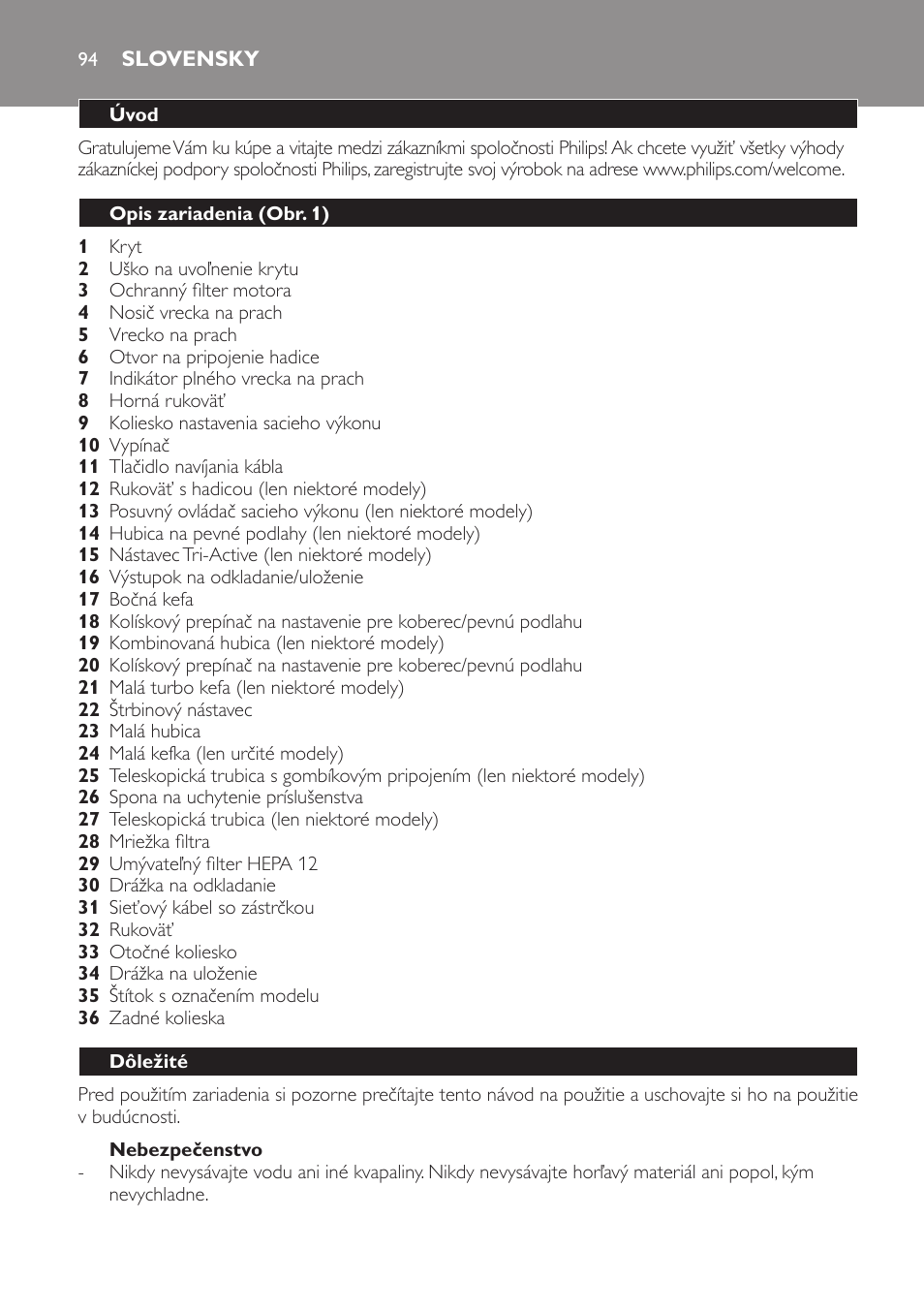 Slovensky | Philips FC8913 User Manual | Page 94 / 140