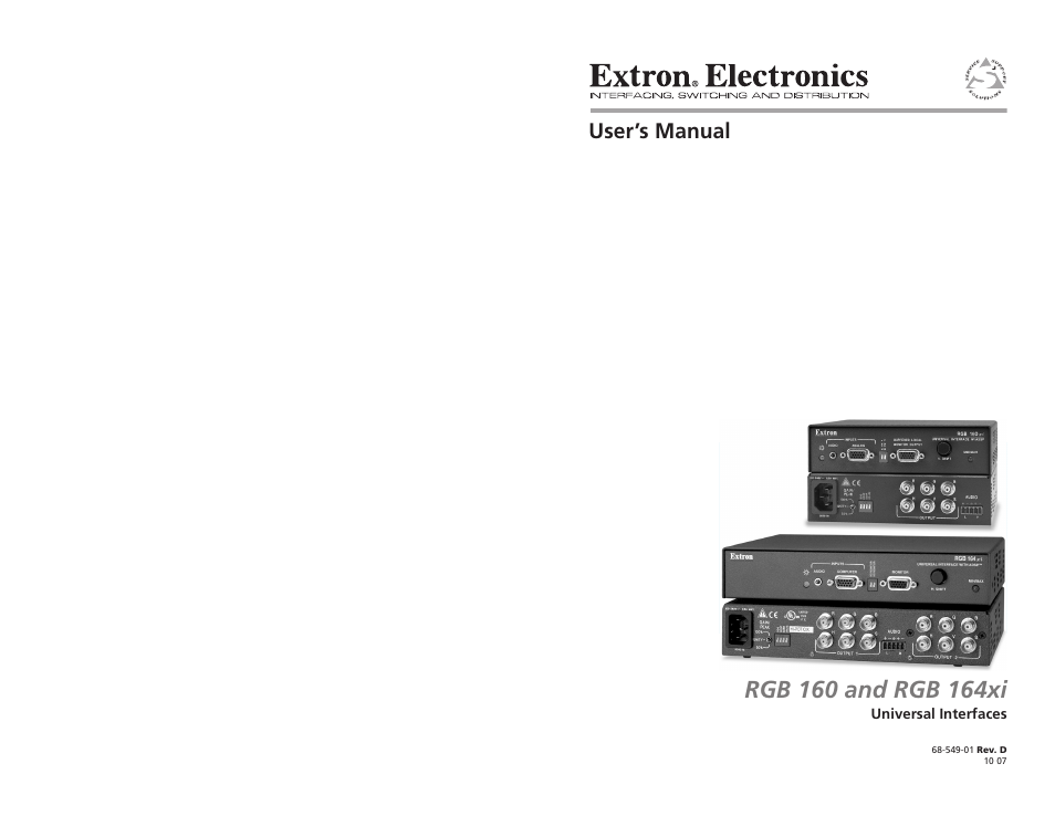 Extron Electronics RGB 160 User Manual | 17 pages