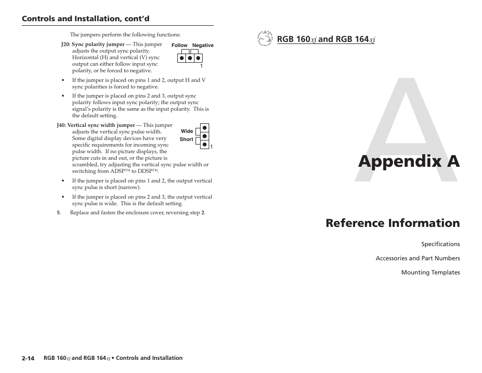 Appendix a, Reference information | Extron Electronics RGB 160 User Manual | Page 12 / 17