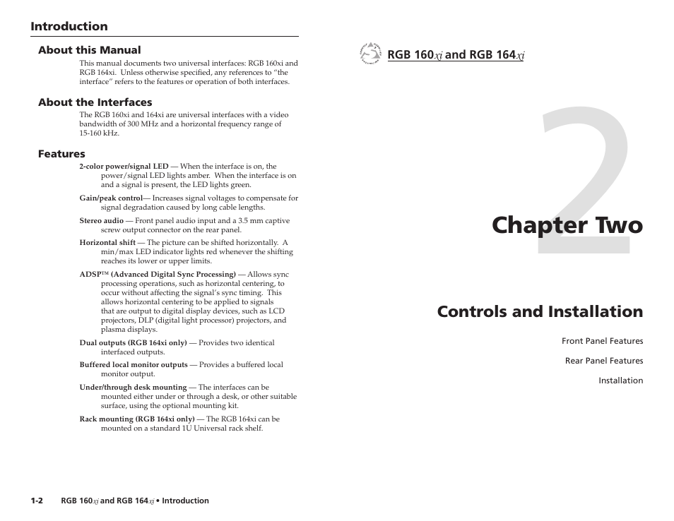 Chapter two, Controls and installation | Extron Electronics RGB 160 User Manual | Page 5 / 17