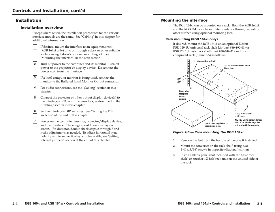 Controls and installation, cont’d, Installation | Extron Electronics RGB 160 User Manual | Page 7 / 17