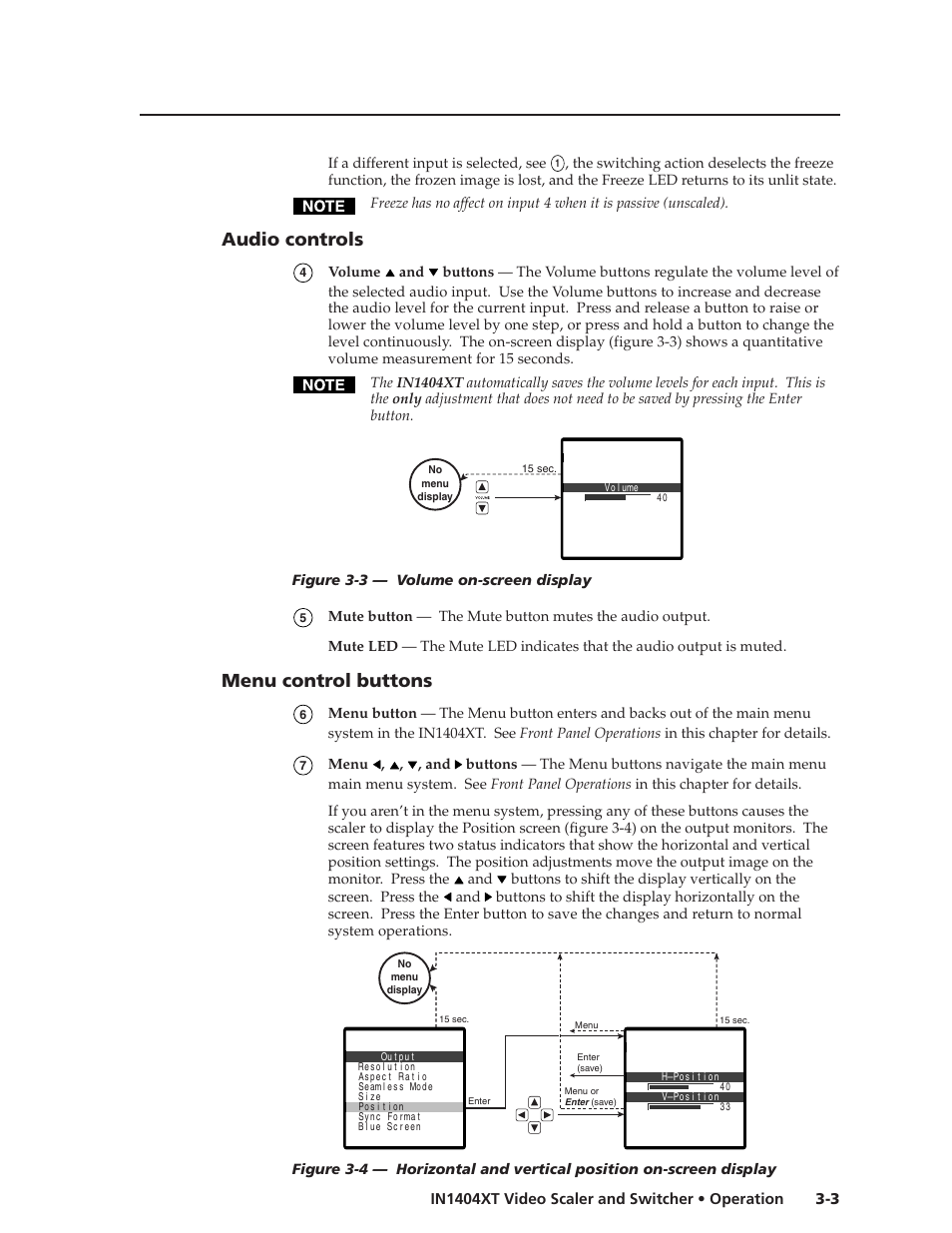 Audio controls, Menu control buttons | Extron electronic IN1404XT User Manual | Page 23 / 82