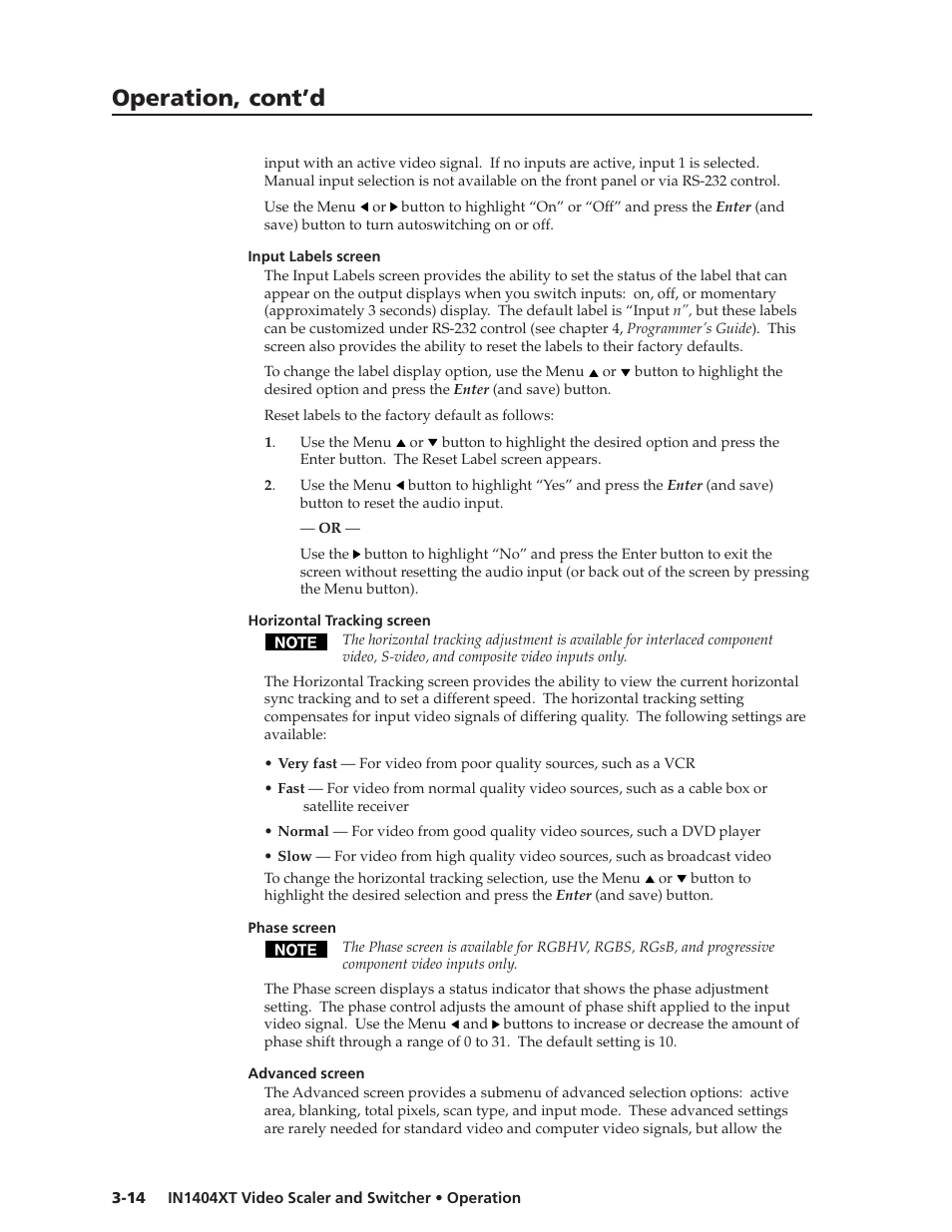 Operation, cont’d | Extron electronic IN1404XT User Manual | Page 34 / 82