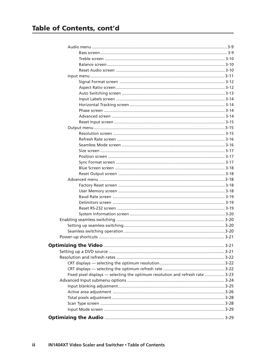 Table of contents, cont’d | Extron electronic IN1404XT User Manual | Page 4 / 82