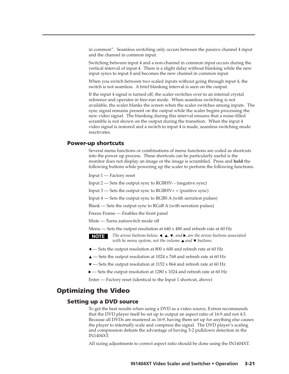 Optimizing the video | Extron electronic IN1404XT User Manual | Page 41 / 82