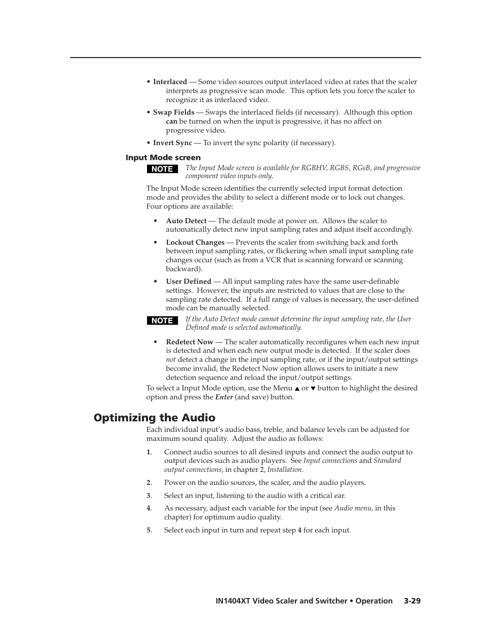 Optimizing the audio | Extron electronic IN1404XT User Manual | Page 49 / 82