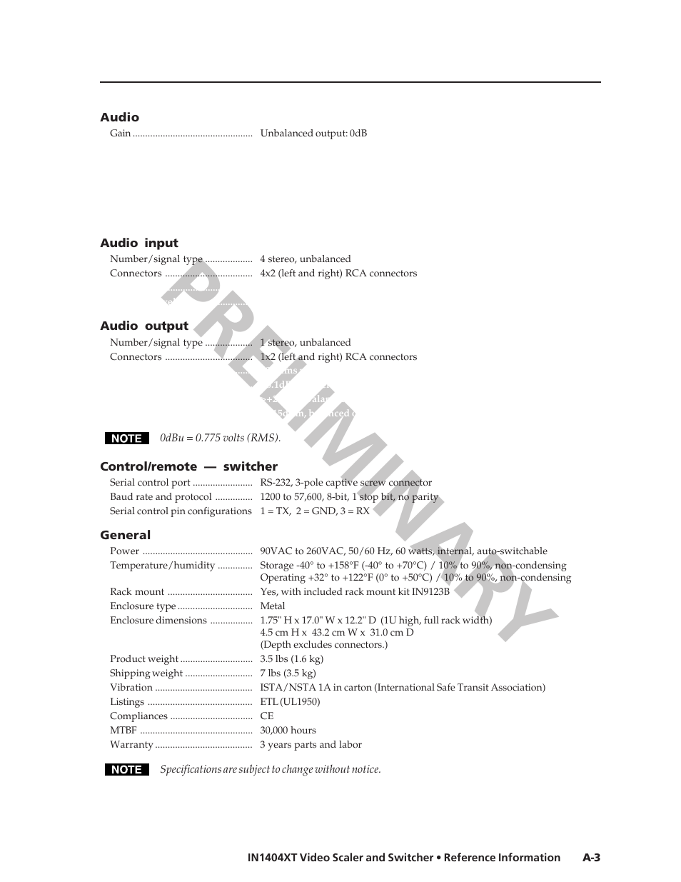 Preliminar y | Extron electronic IN1404XT User Manual | Page 75 / 82