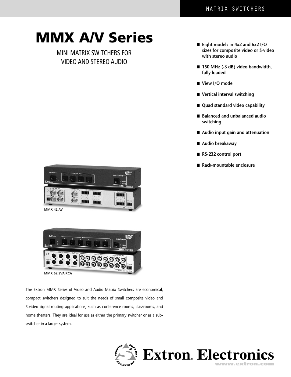 Extron electronic MMX 62 SVA RCA User Manual | 4 pages