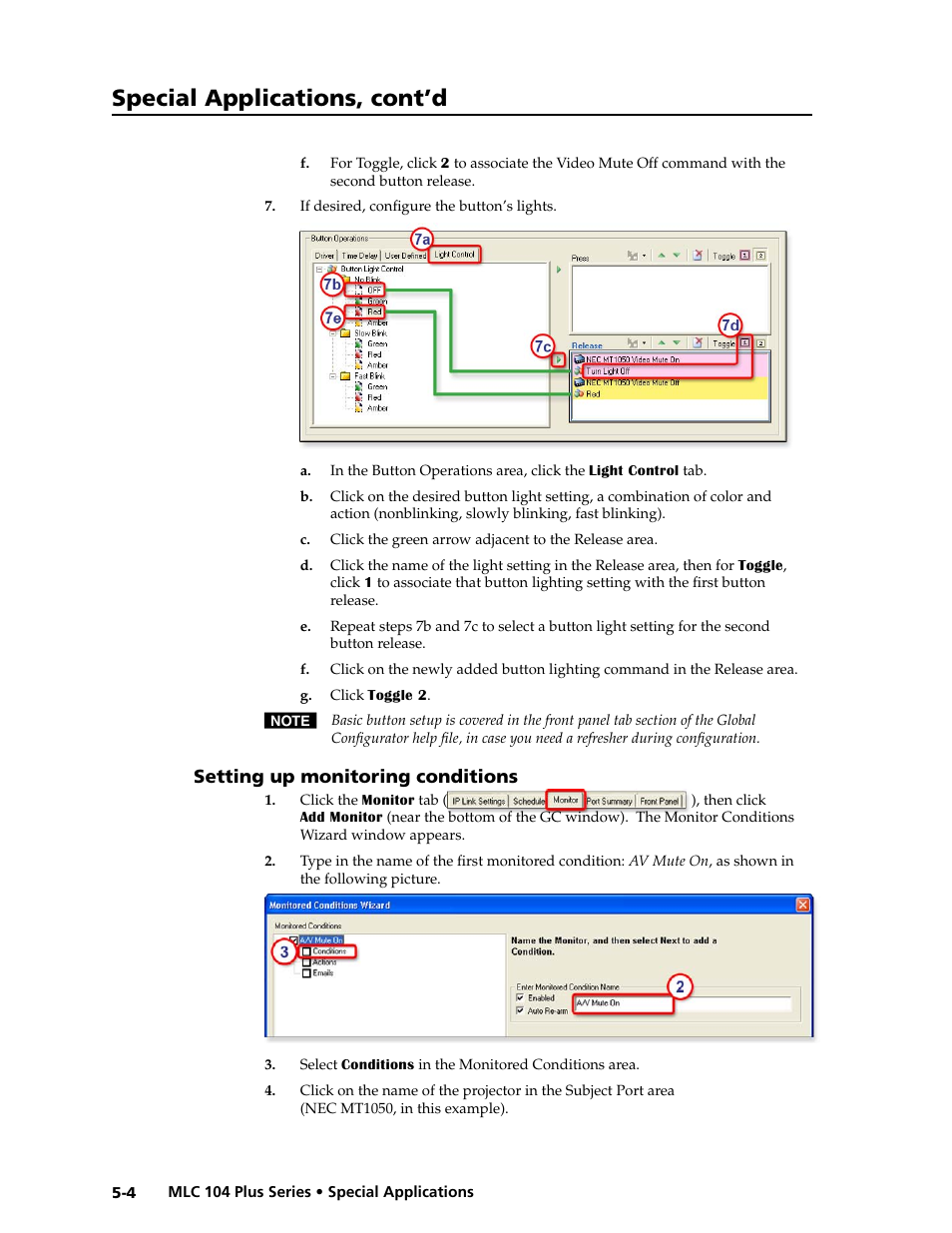 Setting up monitoring conditions, Setting up monitoring conditions -4, Preliminar y | Special applications, cont’d | Extron Electronics MLC 104 Plus Series User Manual | Page 108 / 188