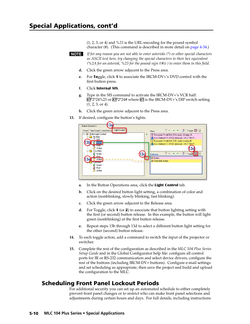 Scheduling front panel lockout periods, Preliminar y, Special applications, cont’d | Extron Electronics MLC 104 Plus Series User Manual | Page 114 / 188
