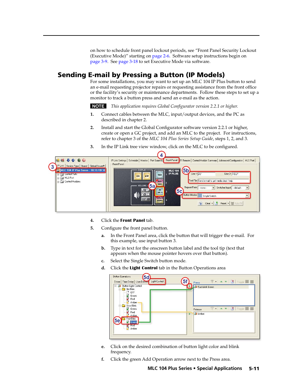 Sending e-mail by pressing a button (ip models), Sending e-mail by pressing a button, Preliminar y | Extron Electronics MLC 104 Plus Series User Manual | Page 115 / 188