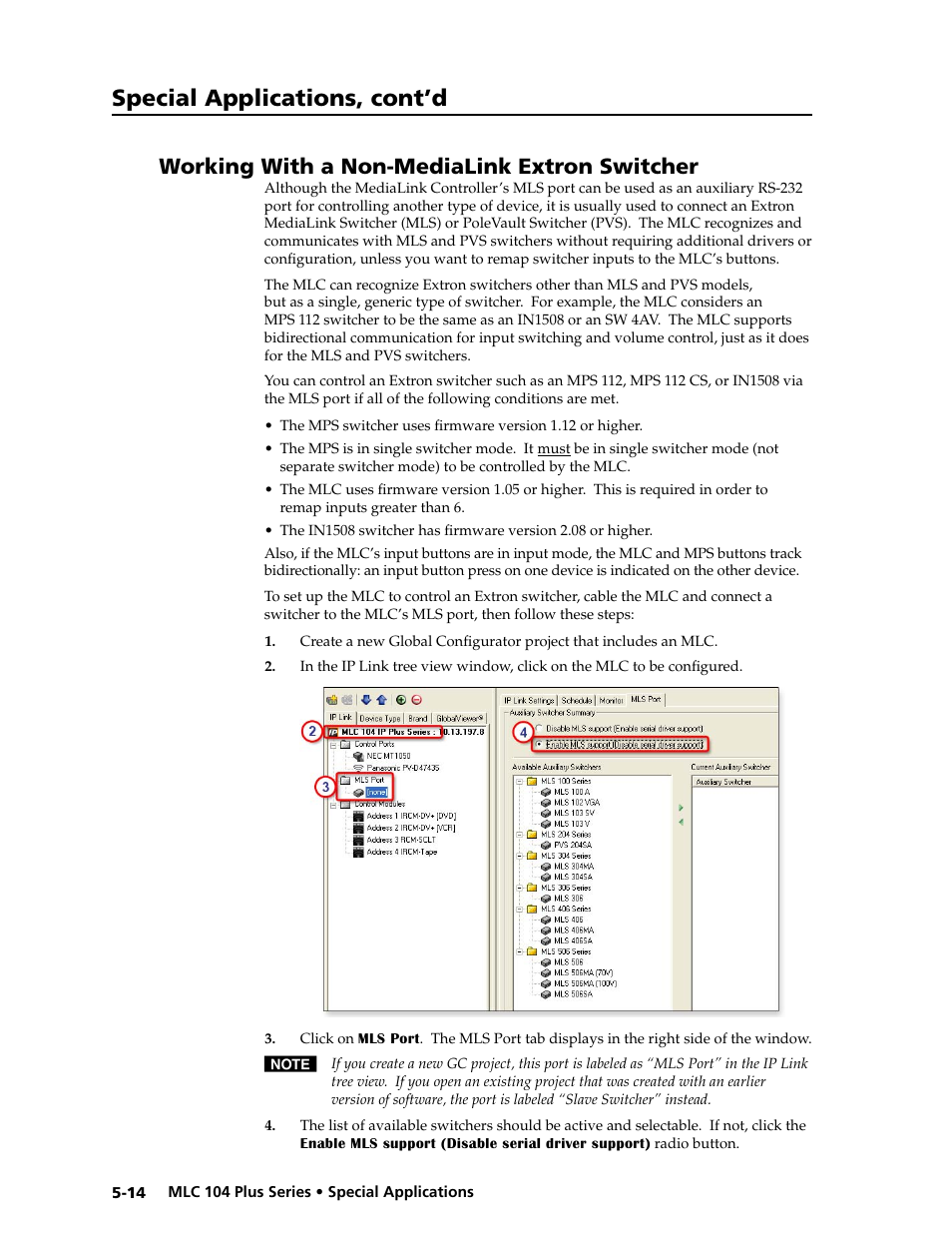 Working with a non-medialink extron switcher, Preliminar y, Special applications, cont’d | Extron Electronics MLC 104 Plus Series User Manual | Page 118 / 188