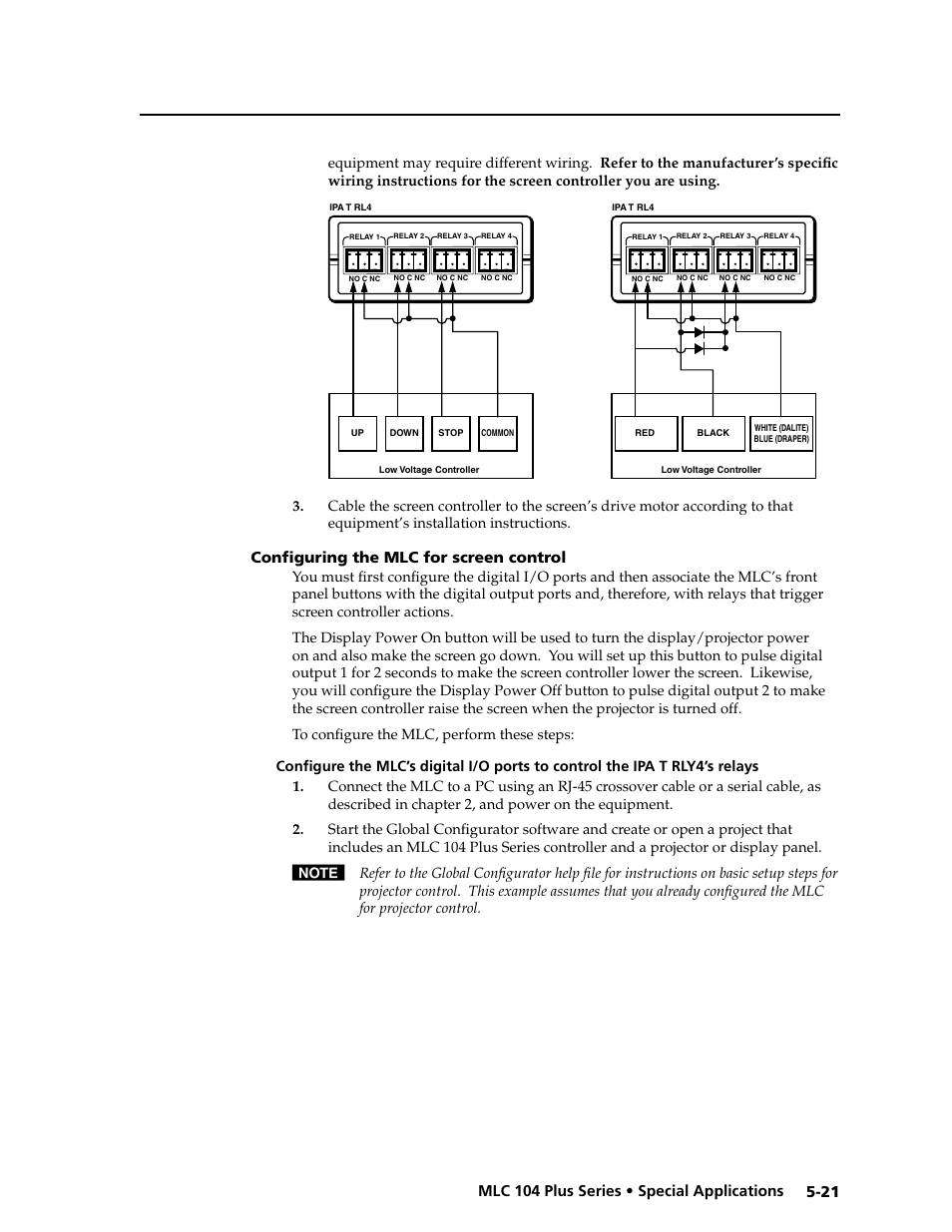 Configuring the mlc for screen control, Configuring the mlc for screen control -21, Preliminar y | Extron Electronics MLC 104 Plus Series User Manual | Page 125 / 188