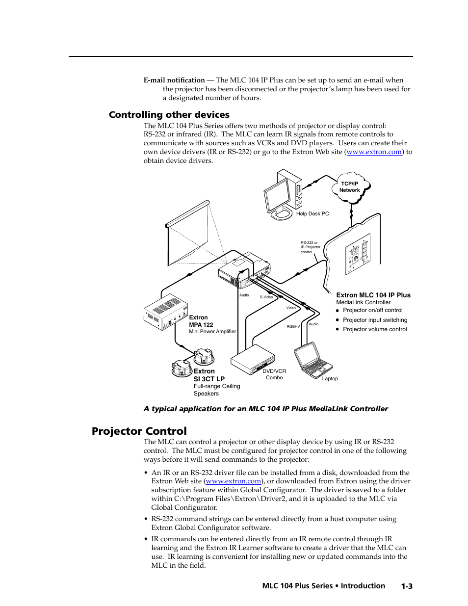 Controlling other devices, Projector control, Controlling other devices -3 | Preliminar y | Extron Electronics MLC 104 Plus Series User Manual | Page 13 / 188