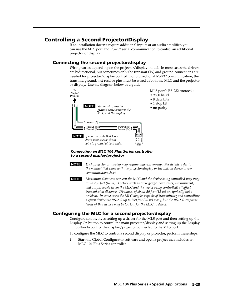 Controlling a second projector/display, Connecting the second projector/display, Configuring the mlc for a second projector/display | Preliminar y | Extron Electronics MLC 104 Plus Series User Manual | Page 133 / 188