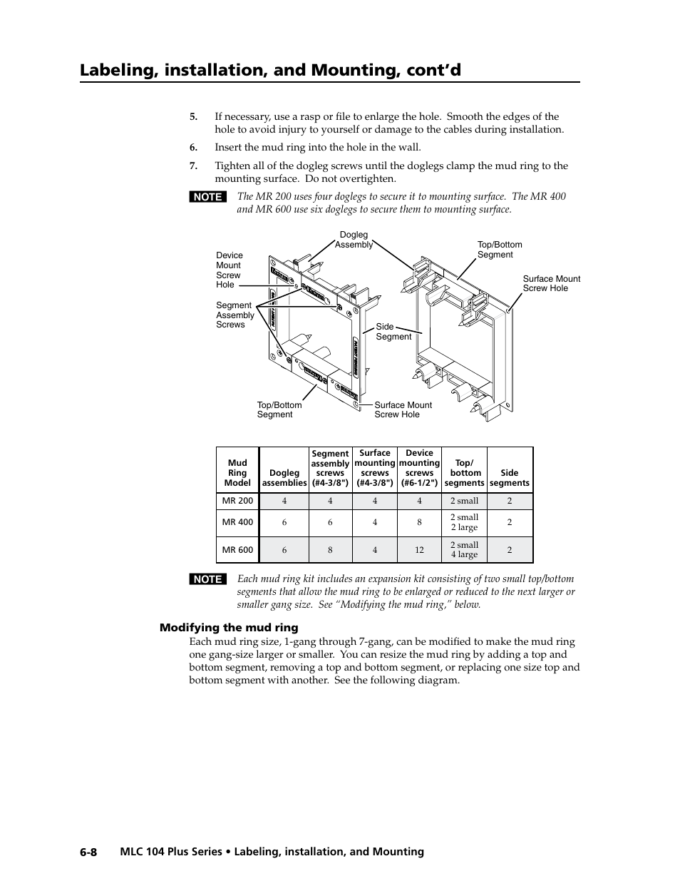 Modifying the mud ring, Modifying the mud ring -8, Preliminar y | Labeling, installation, and mounting, cont’d | Extron Electronics MLC 104 Plus Series User Manual | Page 148 / 188