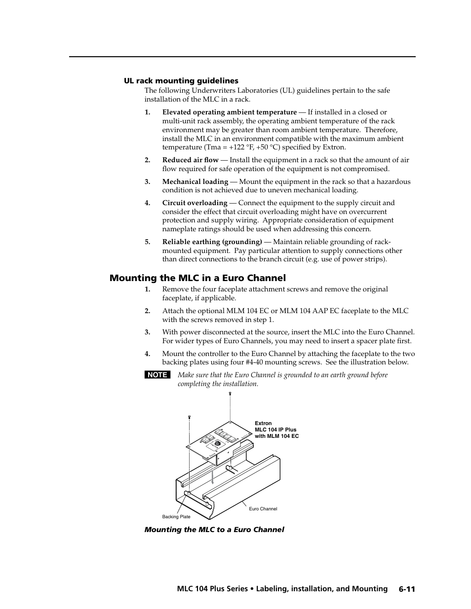 Ul rack mounting guidelines, Mounting the mlc in a euro channel, Ul rack mounting guidelines -11 | Mounting the mlc in a euro channel -11, Preliminar y, Co nf ig, Mounting the mlc to a euro channel | Extron Electronics MLC 104 Plus Series User Manual | Page 151 / 188