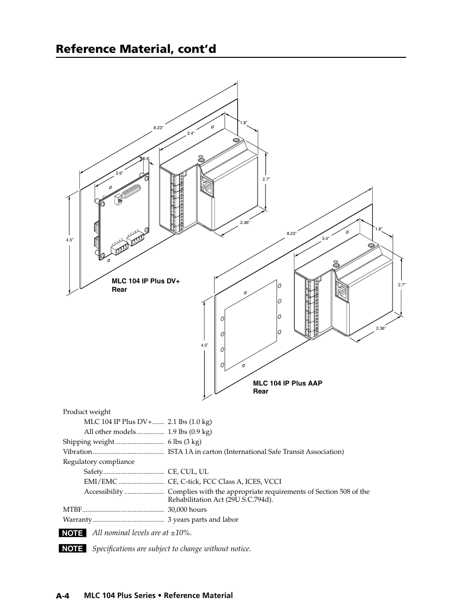 Preliminar y, Reference material, cont’d, Mlc 104 plus series • reference material a-4 | Extron Electronics MLC 104 Plus Series User Manual | Page 156 / 188