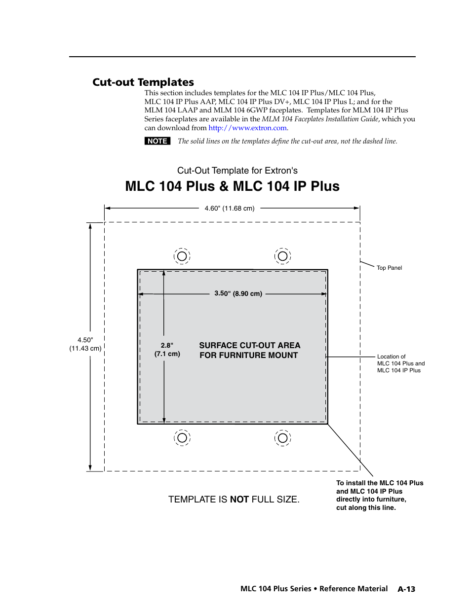 Cut-out templates, Mlc 104 plus and mlc 104 ip plus, A-13 | Preliminar y | Extron Electronics MLC 104 Plus Series User Manual | Page 165 / 188