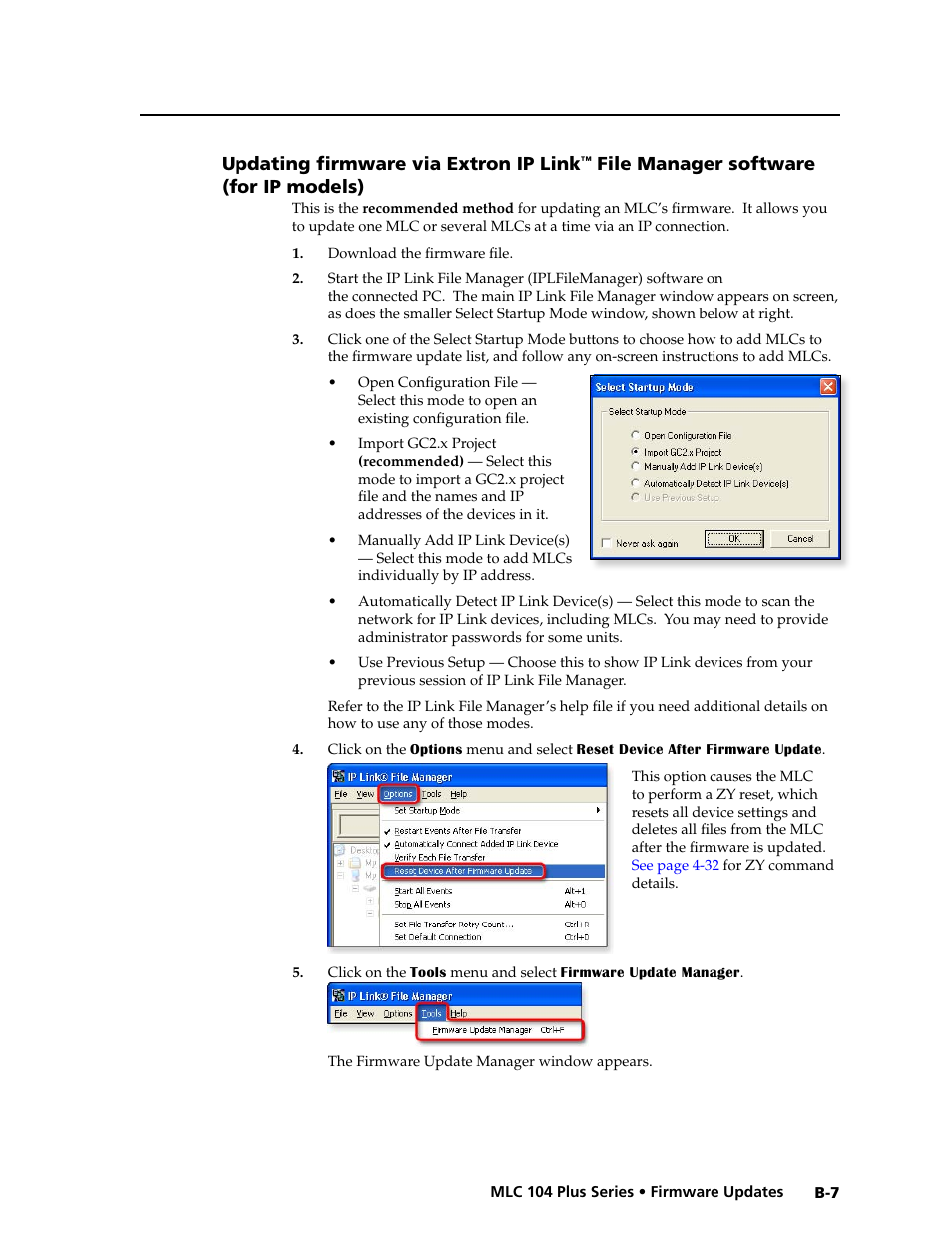 Updating firmware via extron ip link, Preliminar y | Extron Electronics MLC 104 Plus Series User Manual | Page 177 / 188