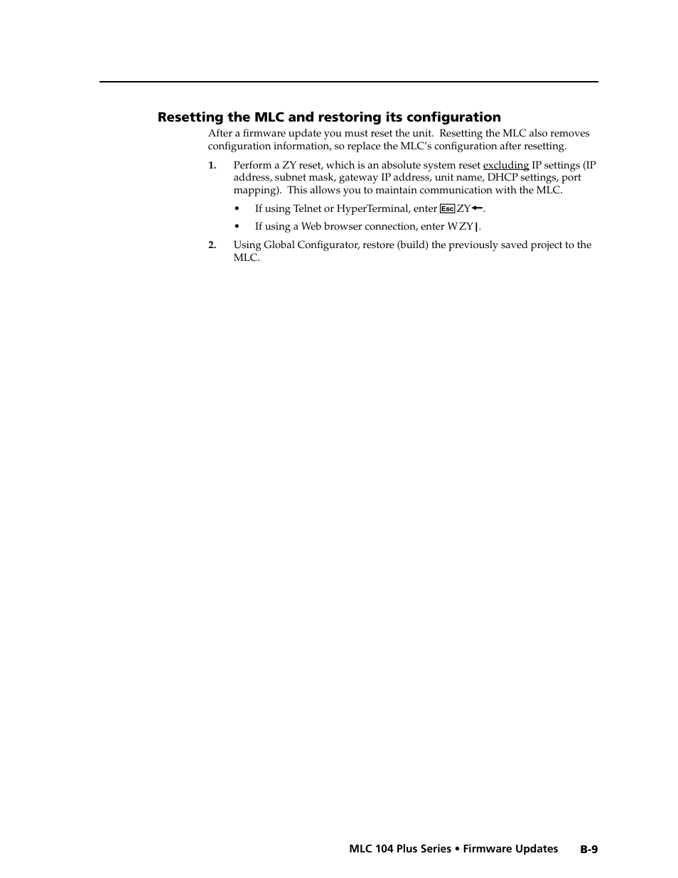 Resetting the mlc and restoring its configuration, Preliminar y | Extron Electronics MLC 104 Plus Series User Manual | Page 179 / 188