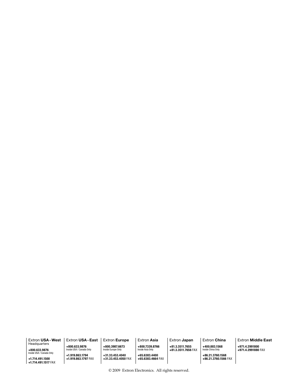 Outside rear cover: contact information | Extron Electronics MLC 104 Plus Series User Manual | Page 188 / 188