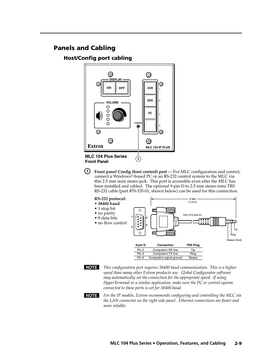 Panels and cabling, Host/config port cabling, Host/config port cabling -9 | Preliminar y | Extron Electronics MLC 104 Plus Series User Manual | Page 25 / 188