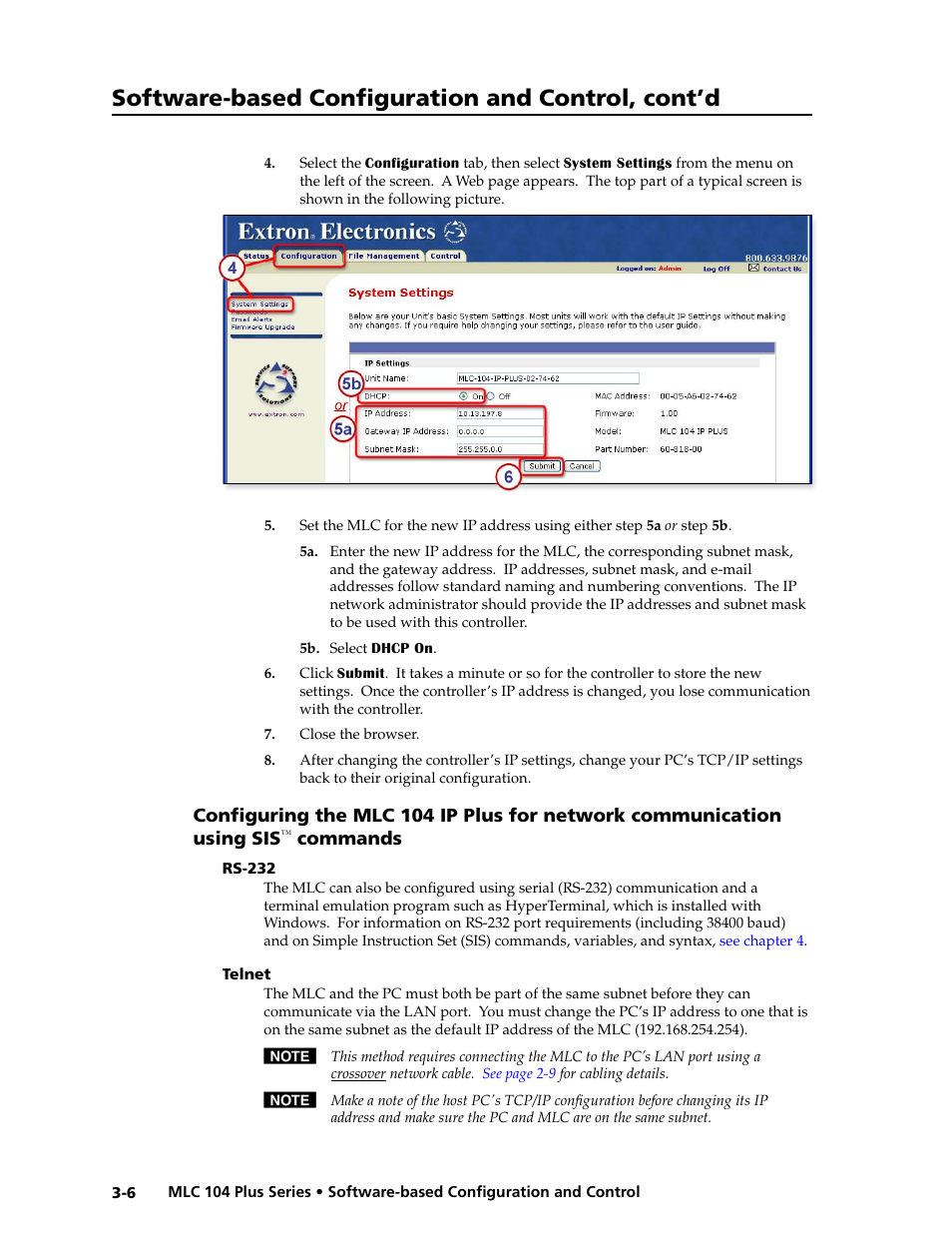 Rs-232, Telnet, Commands -6 | Rs-232 -6 telnet -6, Preliminar y, Software-based configuration and control, cont’d | Extron Electronics MLC 104 Plus Series User Manual | Page 46 / 188