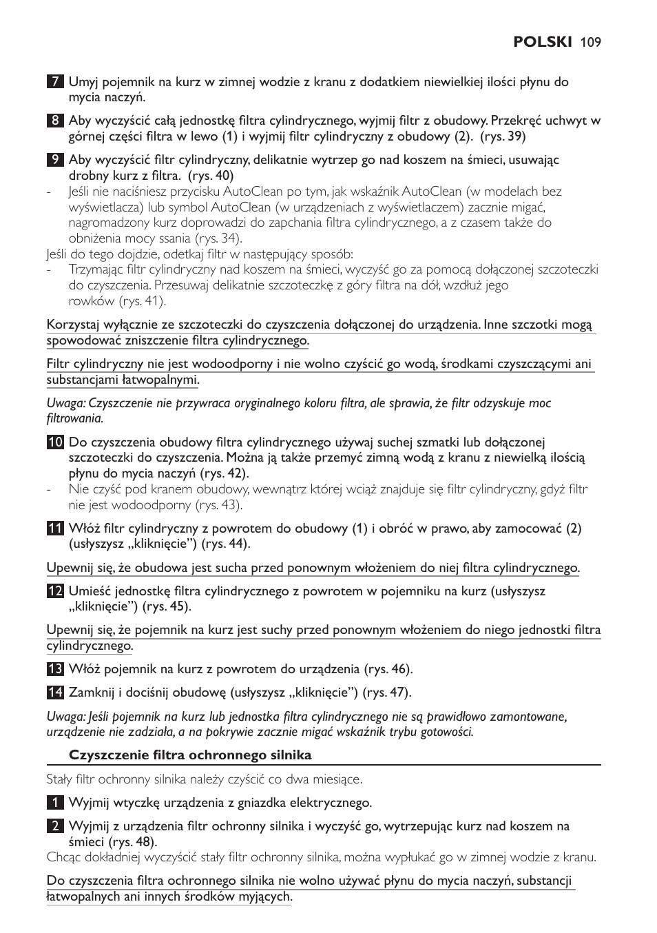 Czyszczenie filtra ochronnego silnika | Philips FC9264 User Manual | Page 109 / 184