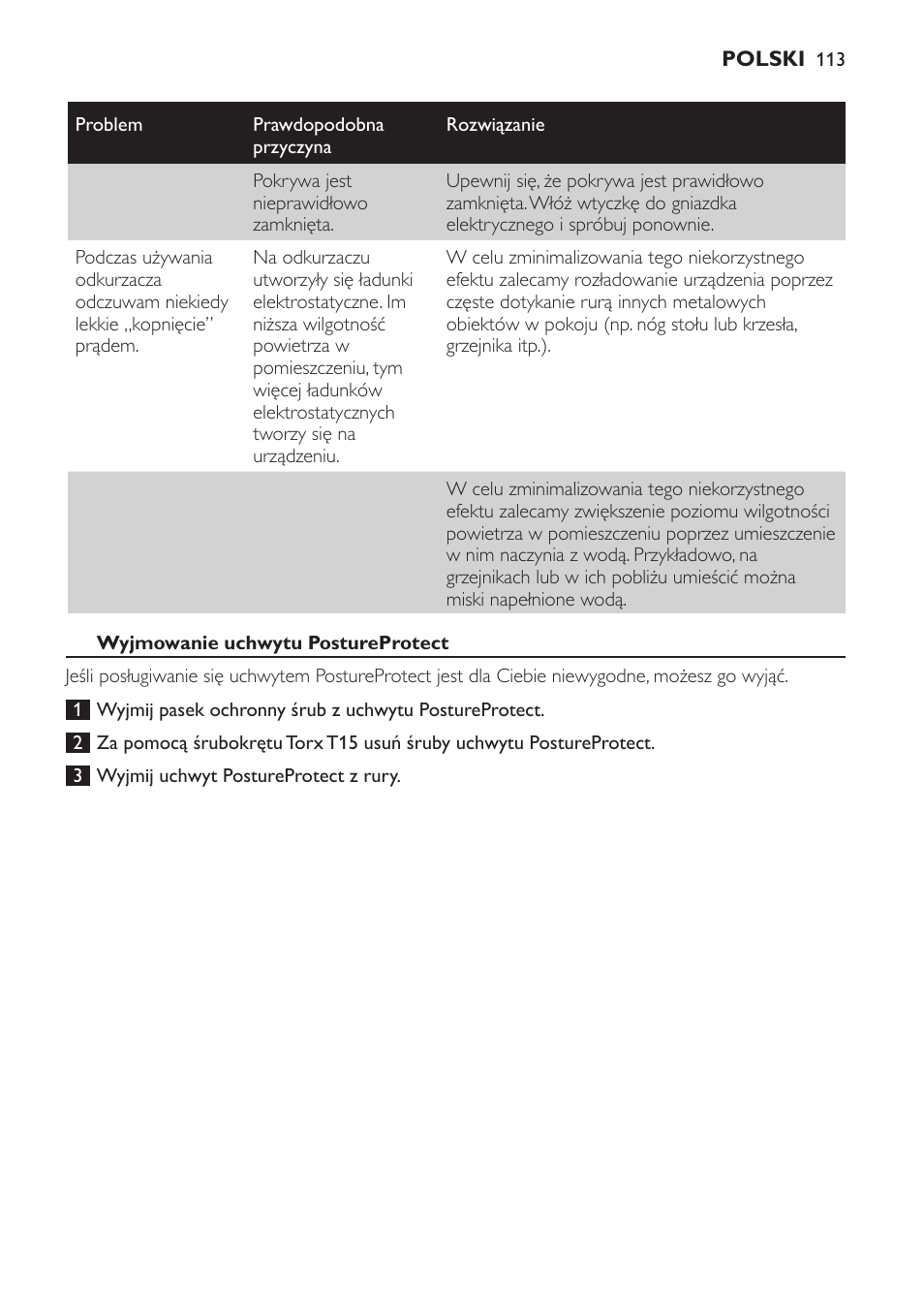 Wyjmowanie uchwytu postureprotect | Philips FC9264 User Manual | Page 113 / 184