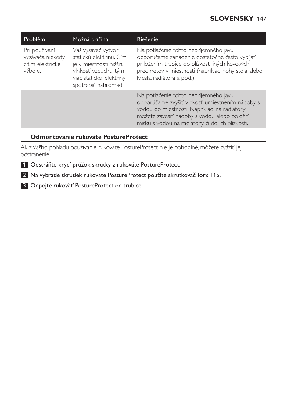 Odmontovanie rukoväte postureprotect | Philips FC9264 User Manual | Page 147 / 184