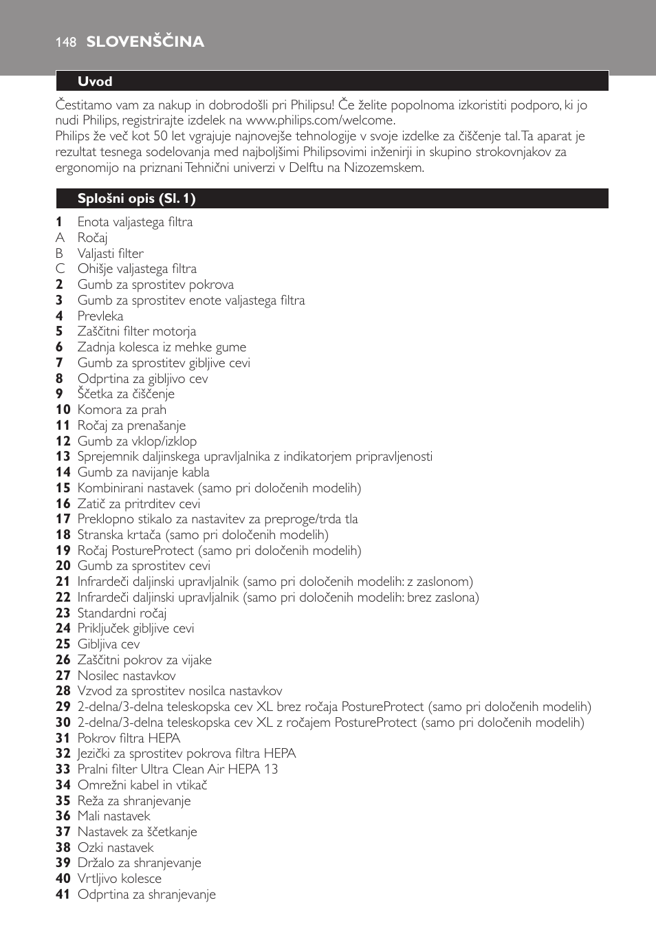 Slovenščina, Uvod, Splošni opis (sl. 1) | Philips FC9264 User Manual | Page 148 / 184