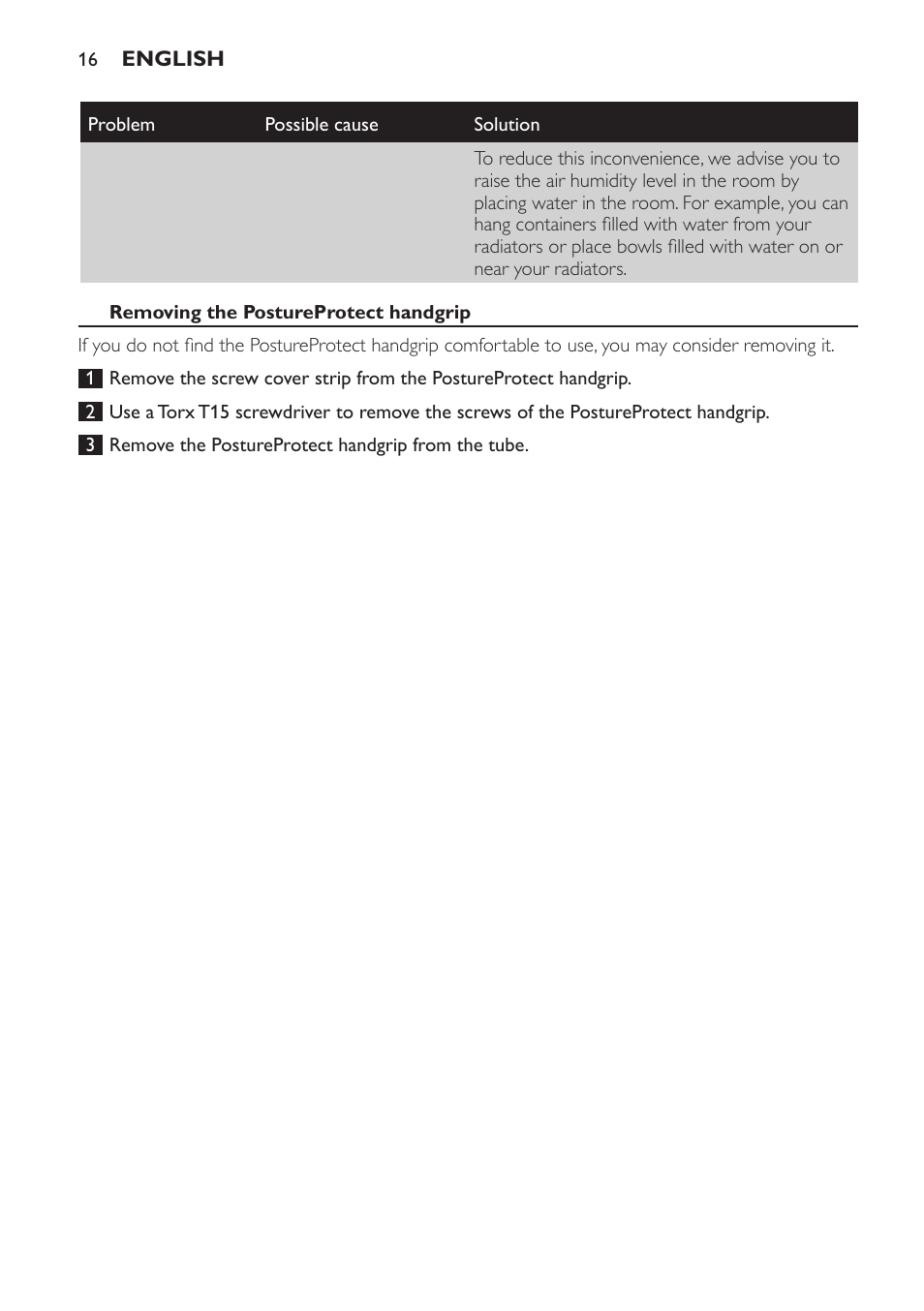 Removing the postureprotect handgrip | Philips FC9264 User Manual | Page 16 / 184