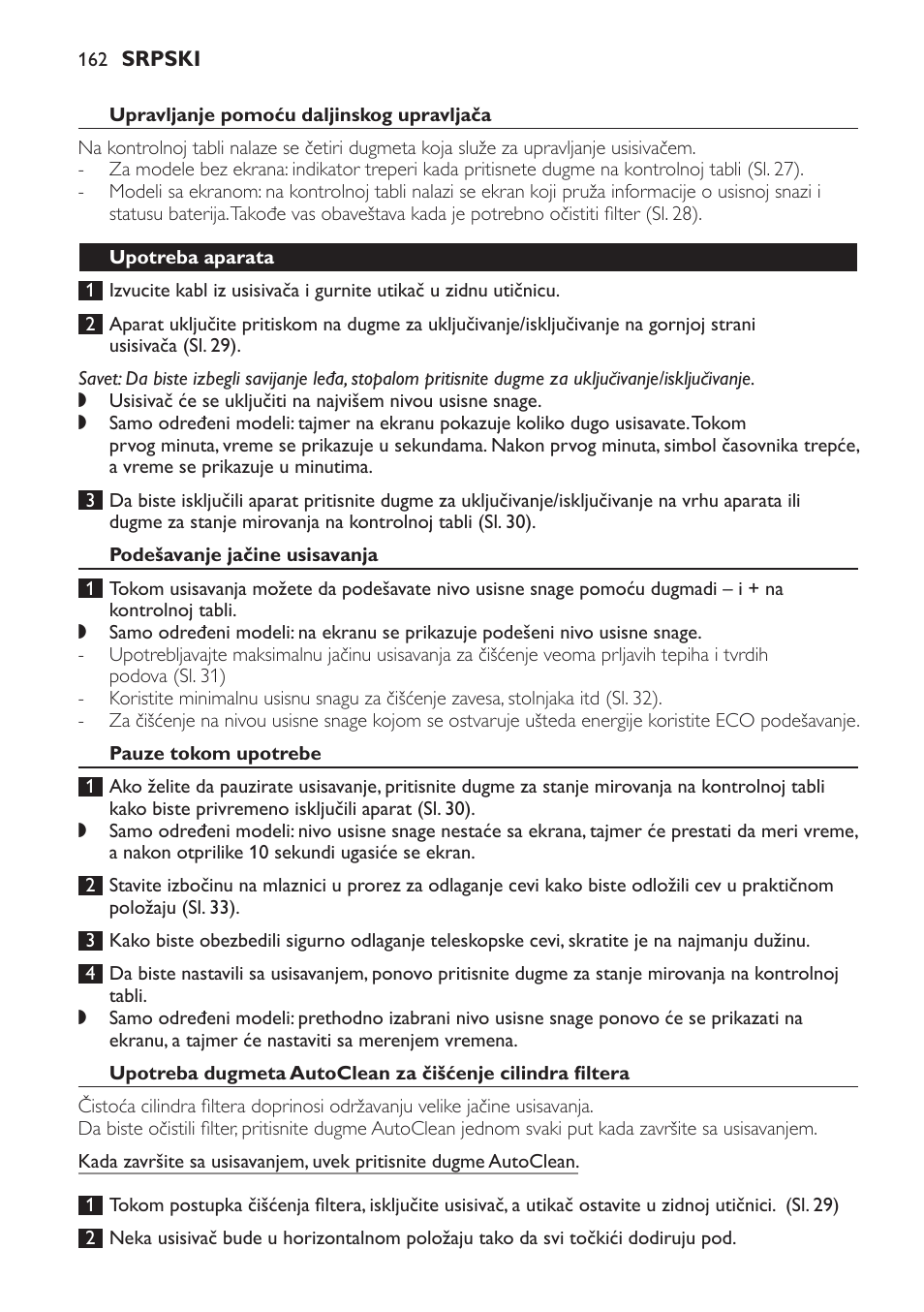 Upotreba aparata, Podešavanje jačine usisavanja, Pauze tokom upotrebe | Philips FC9264 User Manual | Page 162 / 184