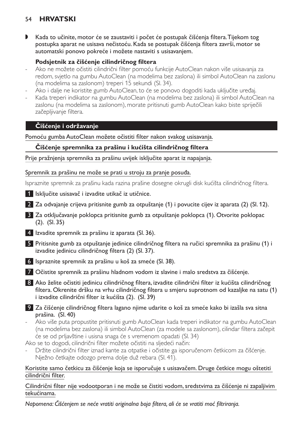 Podsjetnik za čišćenje cilindričnog filtera, Čišćenje i održavanje | Philips FC9264 User Manual | Page 54 / 184