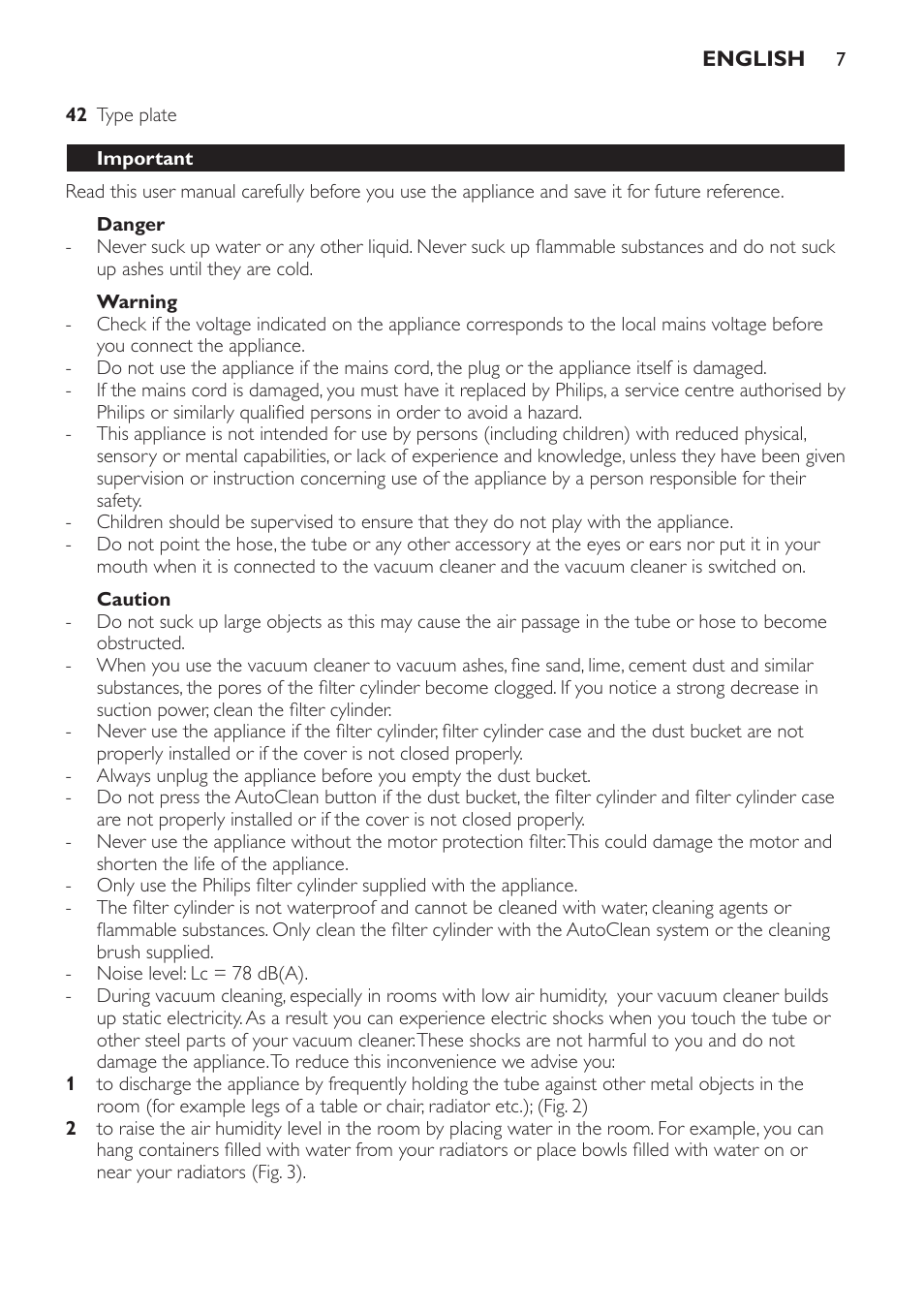 Important, Danger, Warning | Caution | Philips FC9264 User Manual | Page 7 / 184