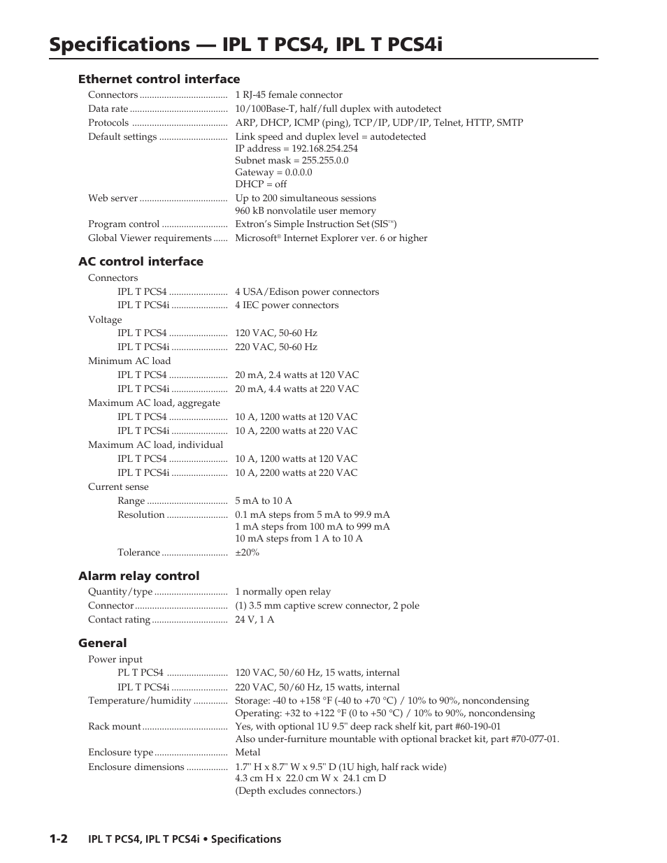 Extron electronic Ethernet Control Interface IPL T PCS4i User Manual | 2 pages