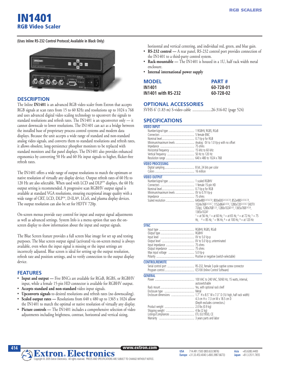 Extron electronic 60-728-02 User Manual | 2 pages