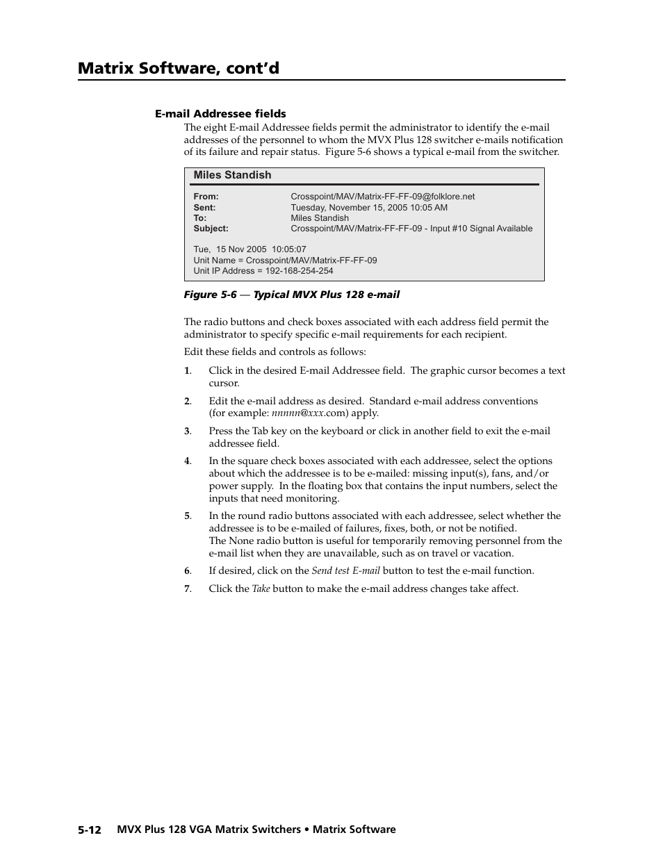 Preliminar y, Matrix software, cont’d | Extron electronic VGA MATRIX SWITCHERS MVX PLUS 128 User Manual | Page 100 / 148