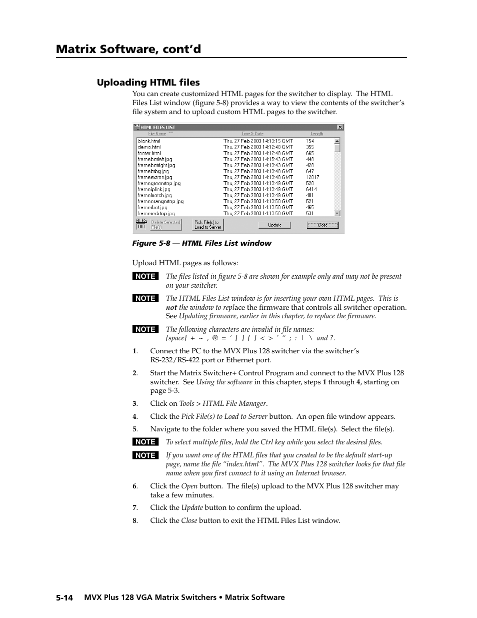 Preliminar y, Matrix software, cont’d | Extron electronic VGA MATRIX SWITCHERS MVX PLUS 128 User Manual | Page 102 / 148